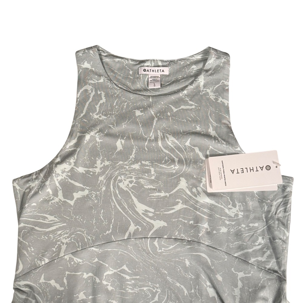Athleta Santorini Thera Dress Gray White Marble Sleeveless Stretch Womens L NWT